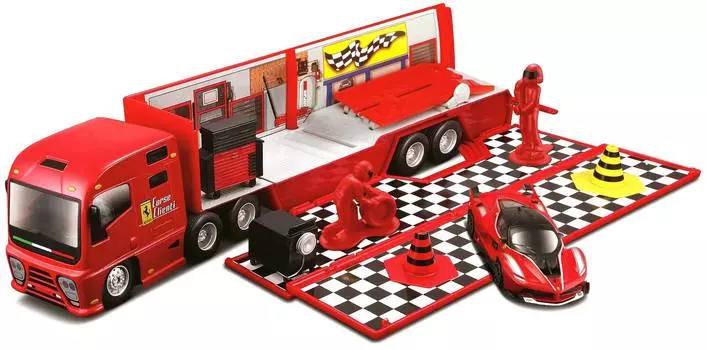 BBURAGO "Машинка гоночный перевозчик BB 18-31202 1:43 FERRARI RACING HAULER, Красный"