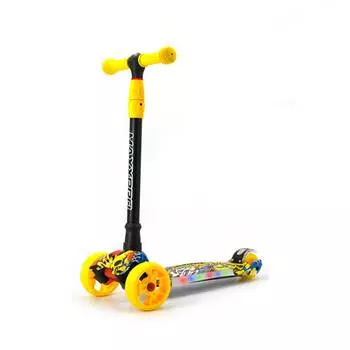 Black Aqua Самокат трёхколёсный S00488 светящиеся колёса, жёлто-черный