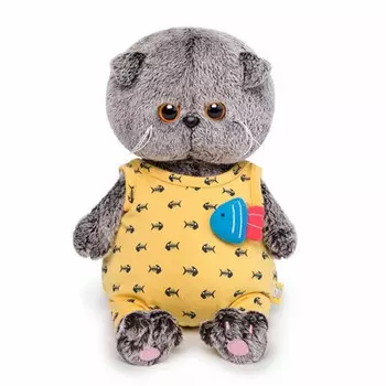 Budi Basa Мягкая игрушка Кот Басик Baby в желтом комбинезоне с рыбкой, 20 см