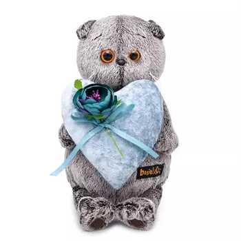 Budi Basa Мягкая игрушка Кот Басик с сердцем из бархата, 22 см
