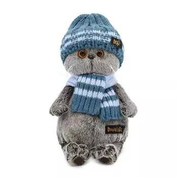 Budi Basa Мягкая игрушка Кот Басик в голубой вязаной шапке и шарфе, 30 см