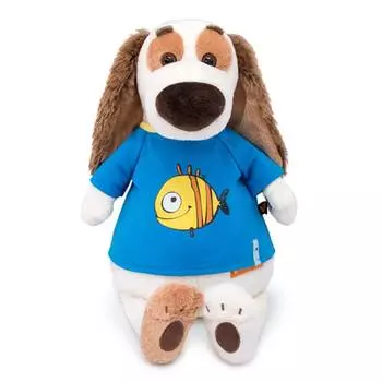 Budi Basa Мягкая игрушка Собака Бартоломей в футболке с принтом "Рыбка", 27 см