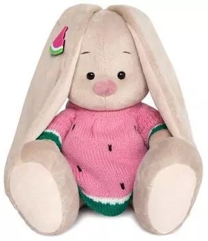 BUDI BASA Мягкая игрушка Зайка Ми в вязаном платье "Арбузик" SidS-241, 18см