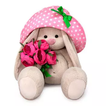 Budi Basa Мягкая игрушка Зайка Ми в панаме и с букетом пионов, 23 см
