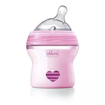 Бутылочка Chicco Natural Feeling силиконовая соска с наклоном, норм. поток, PP, 0+, 150 мл, pink 310205206