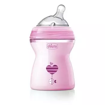 Бутылочка Chicco Natural Feeling силиконовая соска с наклоном, ср. поток, PP, 2+, 250 мл, Pink, 310205208