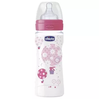 Бутылочка Chicco Well-Being Girl 4 мес.+, силиконовая соска, быстрый поток, РР, 330 мл