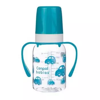Canpol Бутылочка тритановая, с ручками, силиконовая соска, 3+ мес., 120 мл, 11/821prz, бирюзовая