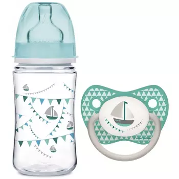 Canpol Набор Let’s Celebrate (бутылочка и пустышка, 3+ мес.), цвет голубой, 0/164