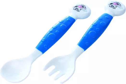 Canpol Набор вилка и ложка гибкие Little cow 12 мес., арт. 56/580 цвет синий