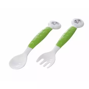 Canpol Набор вилка и ложка гибкие Little cow 12 мес., арт. 56/580 цвет зеленый