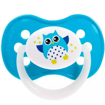 Canpol Пустышка Owl симметричная, силиконовая, 18+ месяцев, цвет голубой, 22/570