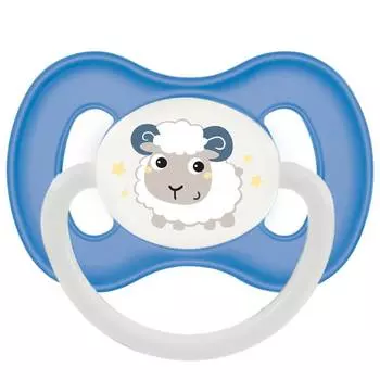 Canpol Пустышка симметричная Bunny &amp; company силиконовая, 6-18 месяцев, цвет голубой, рисунок овечка, 23/269