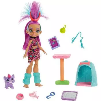 Cave Club Игровой набор "Уход за любимцем, с куклой Роралай и саблезубым котенком"