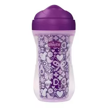 Чашка-поильник Chicco Active Cup (носик ободок), 14 +, 266 мл, сиреневый/бабочки