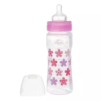 Chicco Бутылочка Well-Being Girl 4 мес.+, силиконовая соска, РР, 330 мл, цветочки