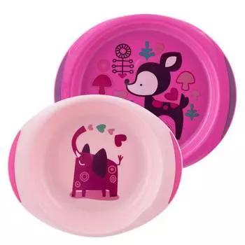 Chicco Набор тарелок 00016002100000, 12 мес.+, 2 шт., розовый