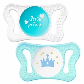 Chicco Пустышка силиконовая Micro для принца, 0-2 мес., 2 штуки, корона, нейтральный