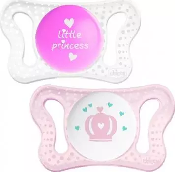 Chicco Пустышка силиконовая Micro для принцессы, 0-2 мес., 2 шт.