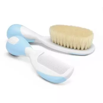 Chicco Расческа и щетка натуральная Baby Moments 0 мес.+, цвет голубой