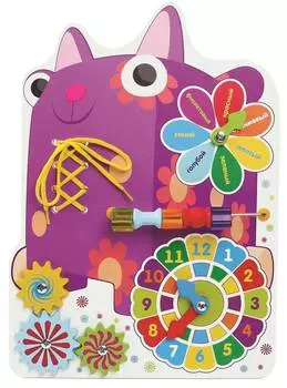 Деревяшки Бизиборд "Кошечка Мяу" с часами