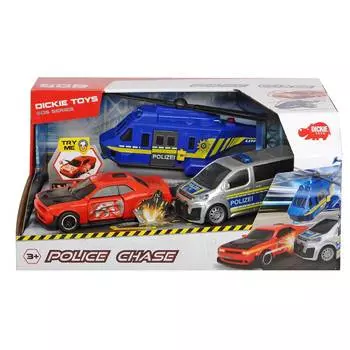 Dickie Toys набор игровой "Полицейская погоня вертолет и 2 машинки" свет, звук, 3715011