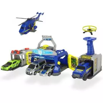 Dickie Toys Набор "Полицейский штаб 4 машинки и 1 вертолет" свет звук 3719011