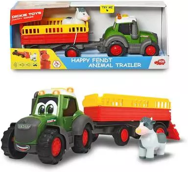 Dickie Toys Трактор "Happy Fendt с прицепом для перевозки животных" 30 см, свет, звук, 3815004