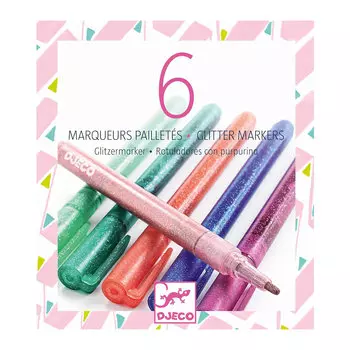 DJECO Фломастеры с блестками, пастель, 6 штук
