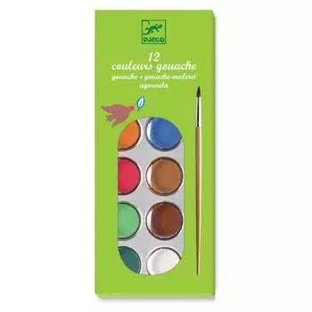 DJECO Краски гуашь классических цветов, 12 штук