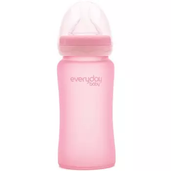 Everyday Baby Бутылочка с силиконовым покрытием из стекла, 240 мл, светло-розовая