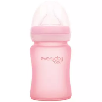 Everyday Baby Бутылочка с силиконовым покрытием из стекла, 150 мл, светло-розовая
