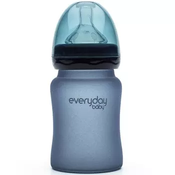 Everyday Baby Бутылочка стеклянная с индикатором температуры, 150 мл, черничная