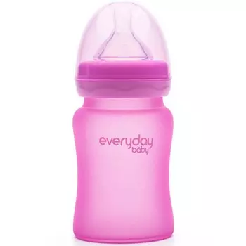Everyday Baby Бутылочка стеклянная с индикатором температуры, 150 мл, розовая