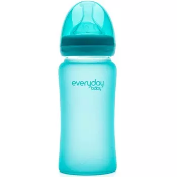 Everyday Baby Бутылочка стеклянная с индикатором температуры, 240 мл, бирюзовая