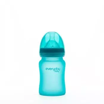 Everyday Baby Бутылочка стеклянная с индикатором температуры, 150 мл, бирюзовая