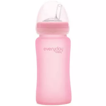 Everyday Baby Стеклянная бутылочка-поильник с трубочкой, 240 мл, светло-розовая