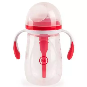 Happy Baby Бутылочка антиколиковая 0+ мес. с ручками и силиконовой соской, 300 мл. красная