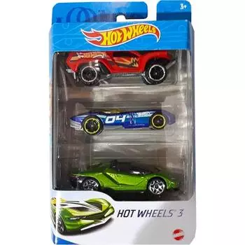 Hot Wheels Базовые машинки, 3 шт, красная, синяя, зеленый металлик