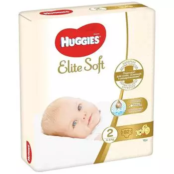 Huggies Подгузники Elite Soft 2 (4-6кг), 82 шт.