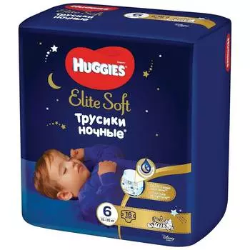 Huggies Подгузники-трусики ночные Elite Soft 6 (15-25 кг), 16 шт.