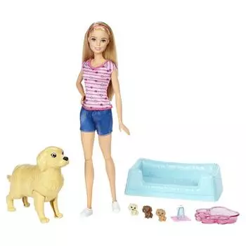 Игровой набор Barbie "Кукла и собака с с новорожденными щенками", блондинка