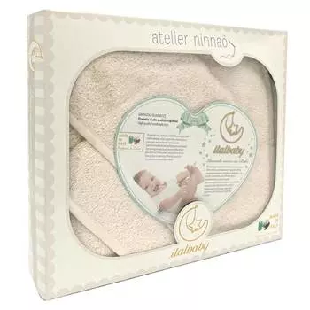 Italbaby Махровое полотенце с капюшоном, 100x100 см, мочалка, кремовое