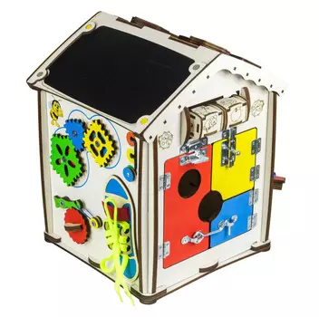 Iwoodplay Бизиборд "Домик Мультицвет", со светом, 28х28х35 см