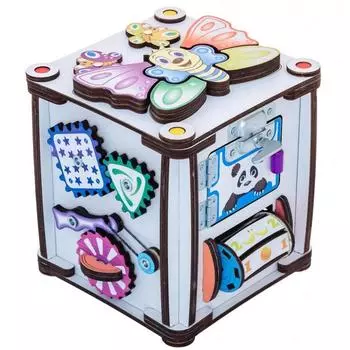 Iwoodplay Бизиборд "Кубик Зверушки", со светом