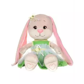 Jack&amp;Lin Мягкая игрушка "Зайка в зеленом платье с розочками", 25 см