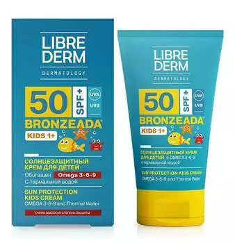 LIBREDERM Bronzeada Солнцезащитный крем для детей SPF50+ с Омега 3-6-9 и термальной водой, 150 мл