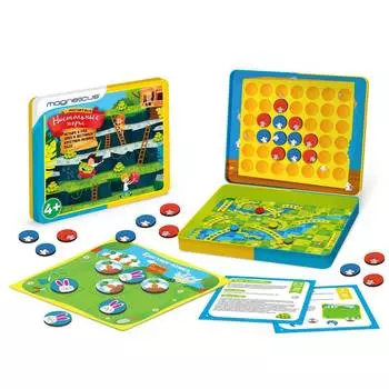 Magneticus Магнитные настольные игры 4в1, змейки-лесенки, четыре в ряд, крестики-нолики