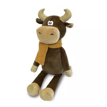 MAXITOYS LUXURY Мягкая игрушка Бычок Федот в вязаном шарфе, 28 см