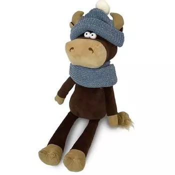 MAXITOYS LUXURY Мягкая игрушка Бычок Василий в шарфе и шапке, 28 см